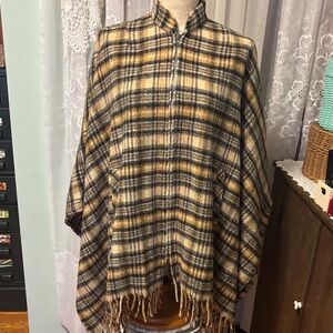 Vintage Langtry Sportswear Plaid Wool Zip-up Poncho Jacket
